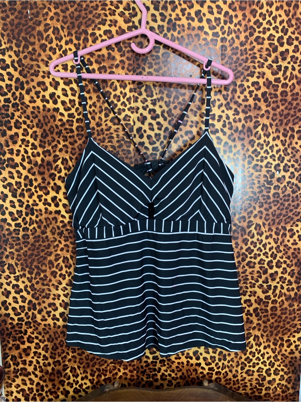 Cactus Black & White Striped V-Neck Swim Cami